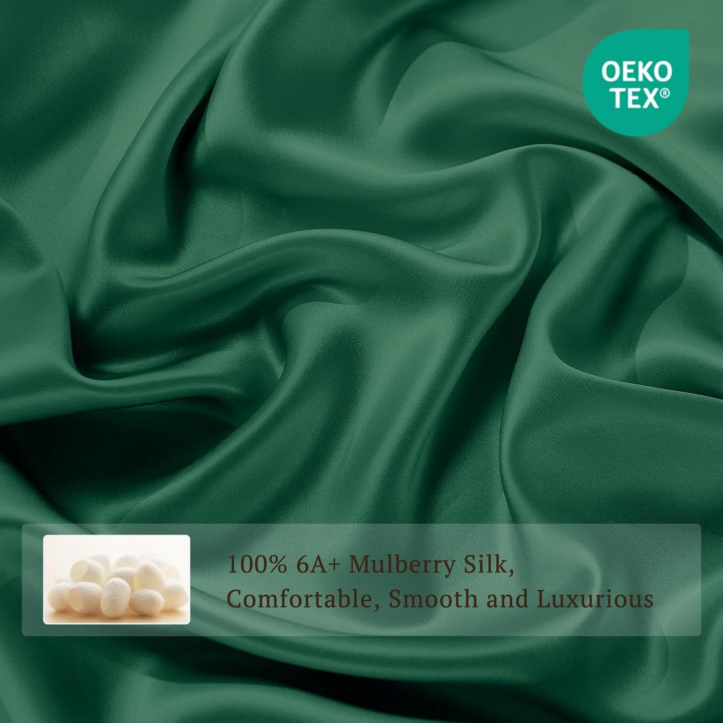 THXSILK 100% Pure Mulberry Silk Duvet Cover Set 3 Piece, 6A+ Grade Luxury Soft Bedding Silk Sheets for Hair and Skin, 1 Pcs Quilt/Comforter Cover with 2 Zippered Pillowcases (Emerald Green, Queen)