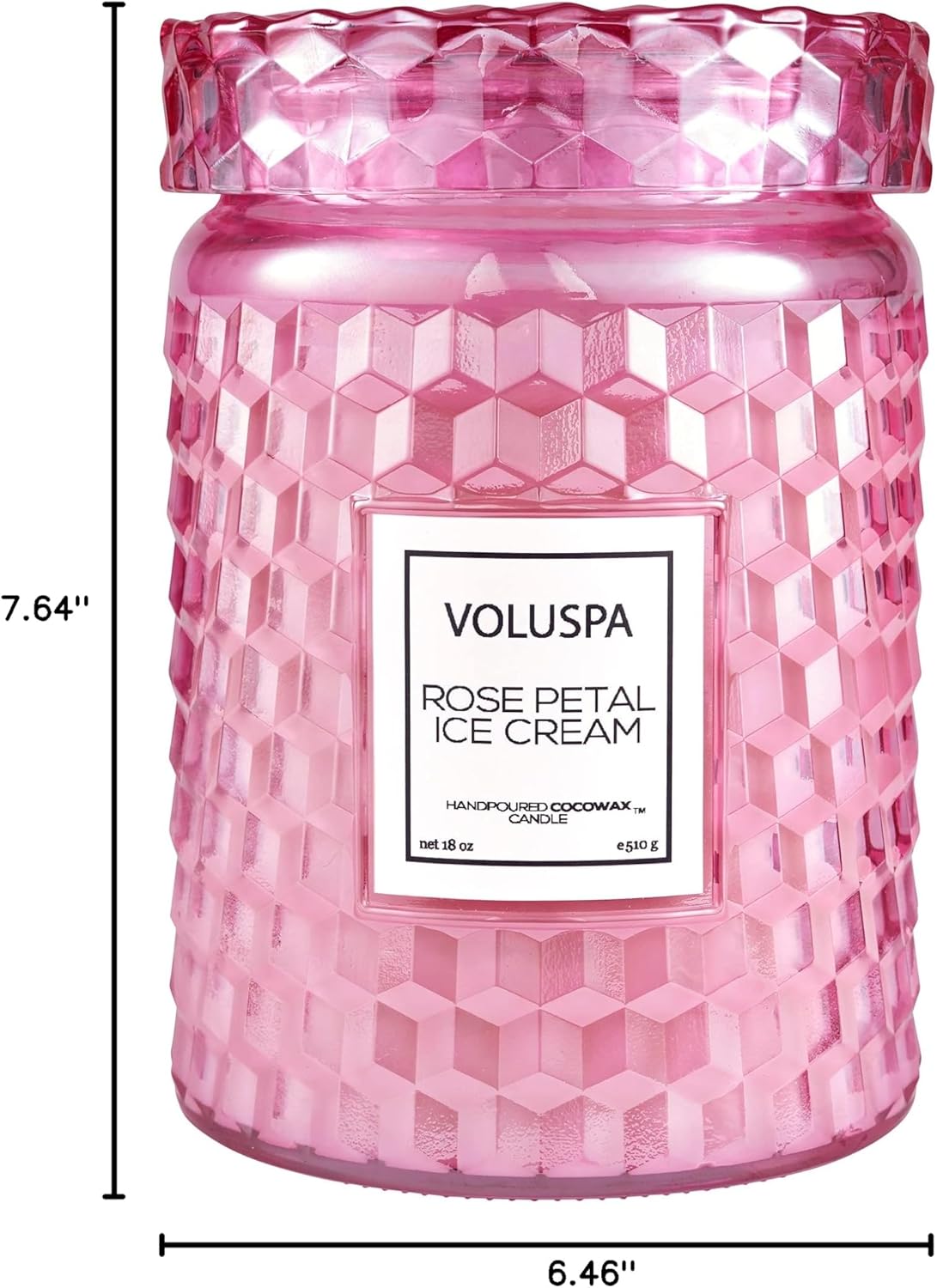 Voluspa Rose Petal Ice Cream, Large Candle Jar, 18 Ounce, 100 Hour Burn Time, Coconut Wax for Clean Burning, Handcrafted in The USA