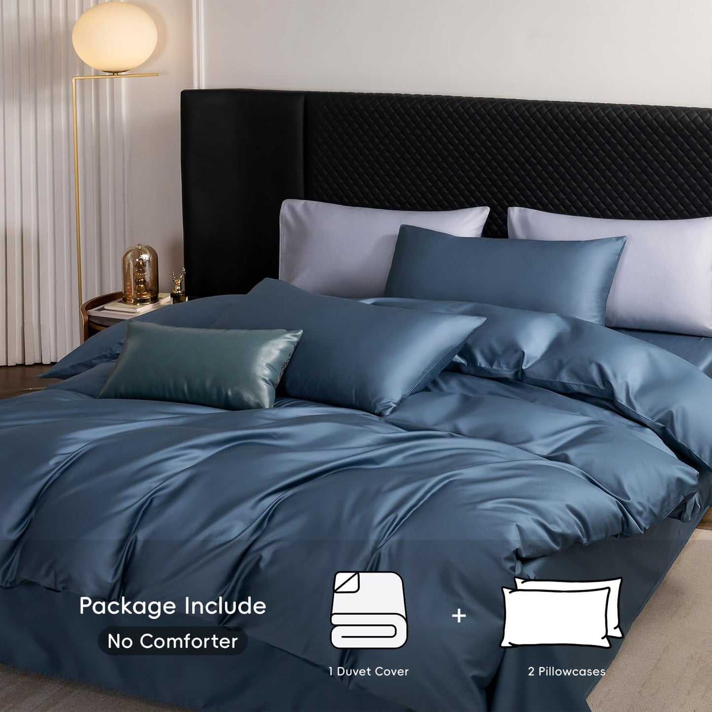MooMee Queen Duvet Cover Set, 100% Extra Long Staple Cotton 600 Thread Count Sateen Silky Soft Breathable Durable Luxury Hotel Quality Bedding Set, 3 Pieces (Dark Blue, 90"x90")