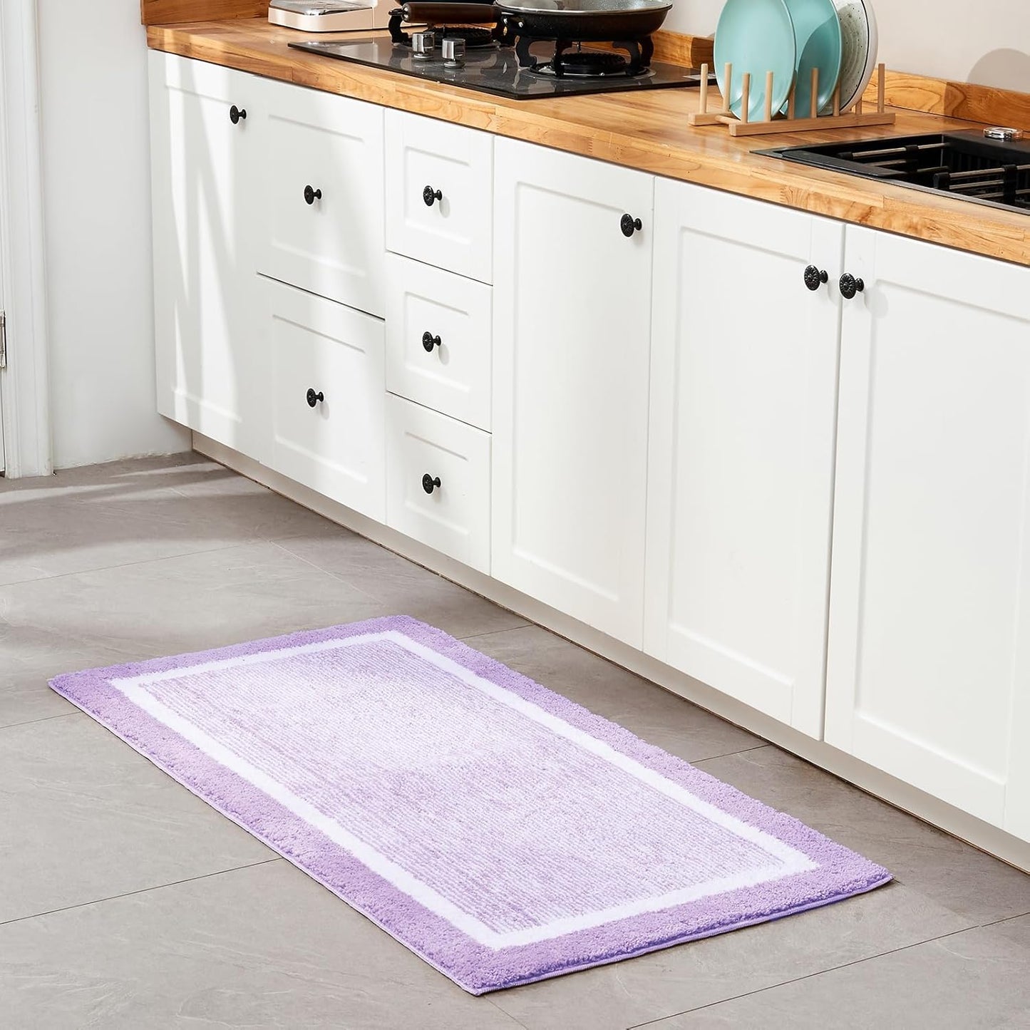 CozeCube Bath mats for Bathroom Non Slip, Fluffy Absorbent Microfiber Bath mat Washable, Aesthetic Bathroom Rugs, Cute Purple Bath mat, Lavender, 32" x 20"