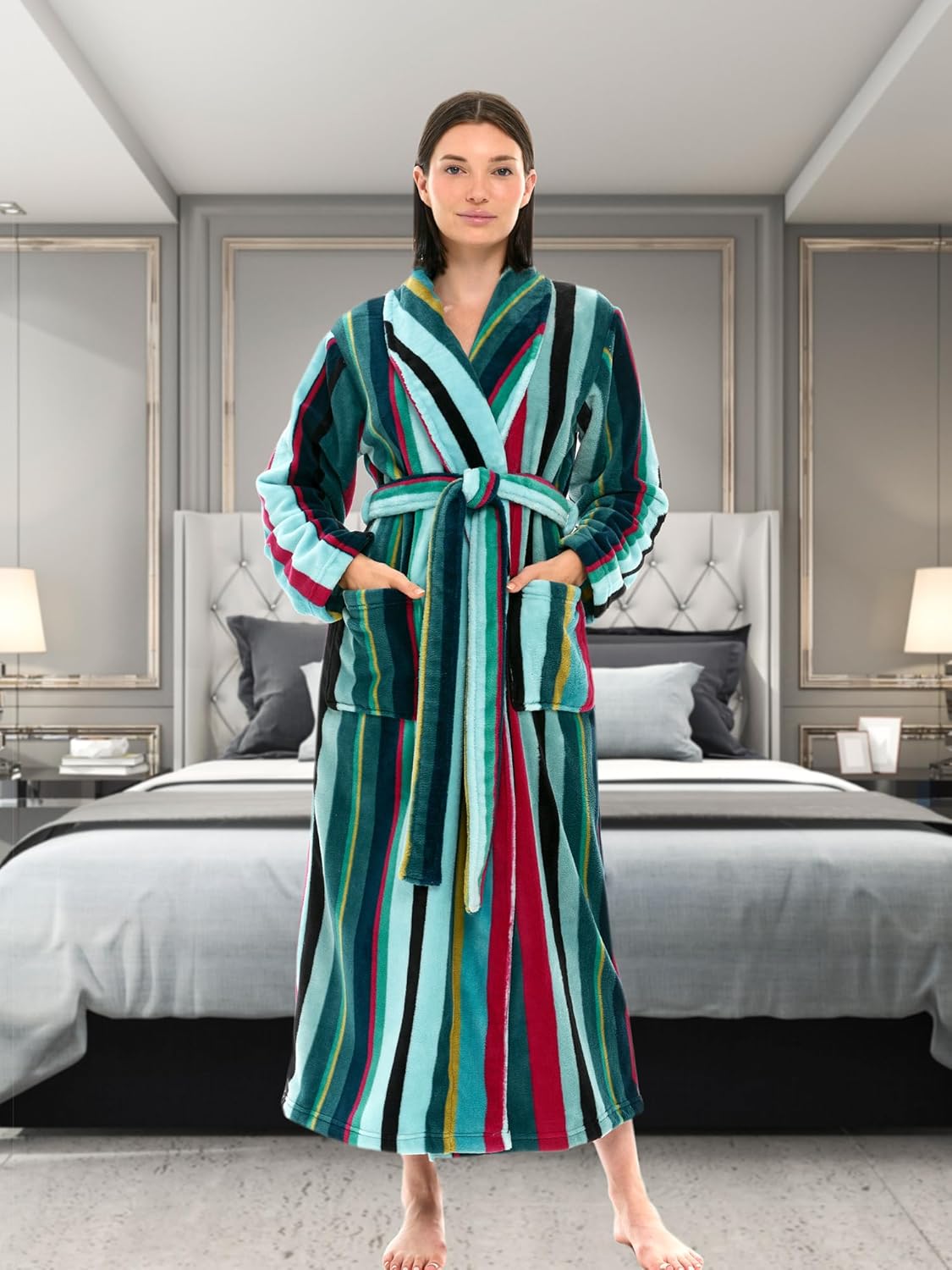 Alexander Del Rossa Plush Robe for Women, Long Fleece Winter Bath Robe, Plus Size