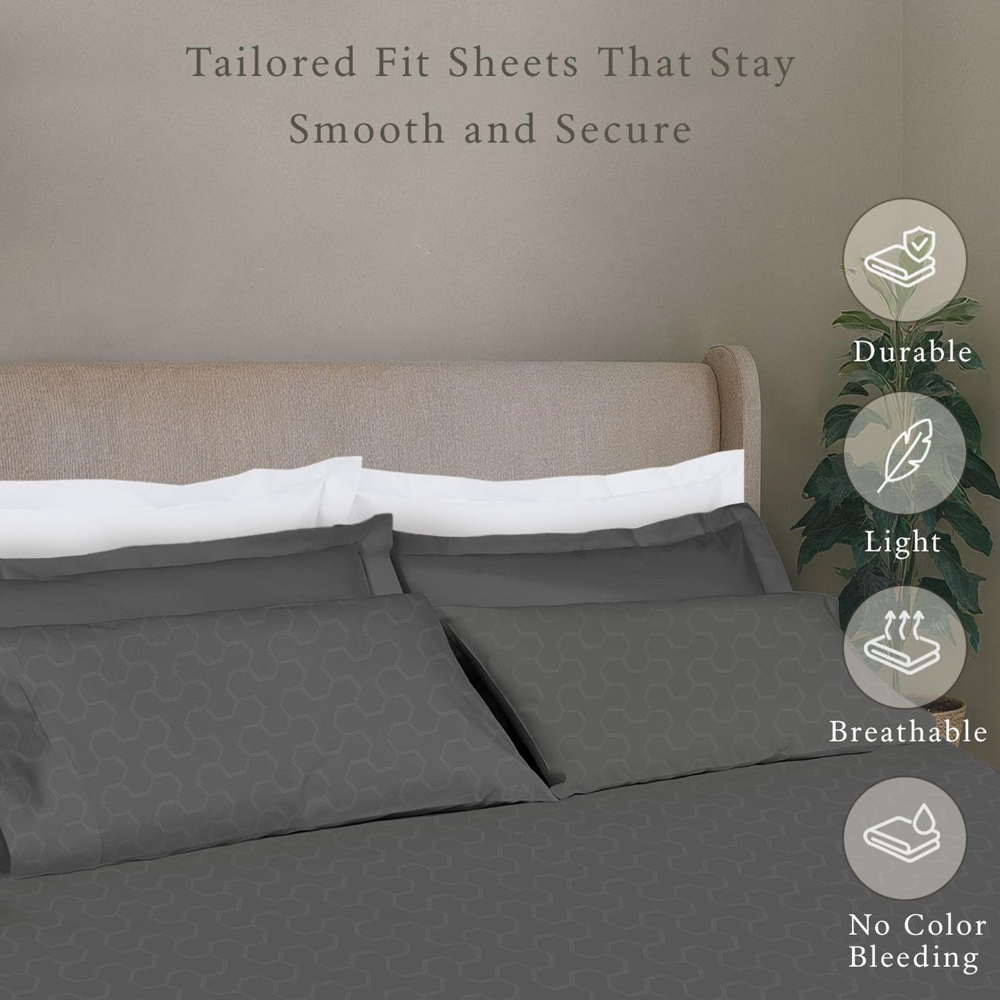 Threadmill 500 Thread Count Twin Size 3 Pc Luxury Cotton Bedding Set, Jacquard Floria Dark Grey, Breathable Sheets with 15" Elasticized Deep Pocket, 1 Pillowcase & Free Tote Bag