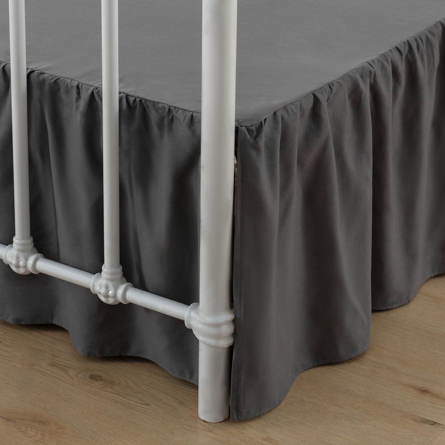 Bed Skirt King Size Ruffled Bed Skirts with Split Corners, 12 Inch Drop Dust Ruffle Bed Skirt with Platform, Darkgrey, 12" King