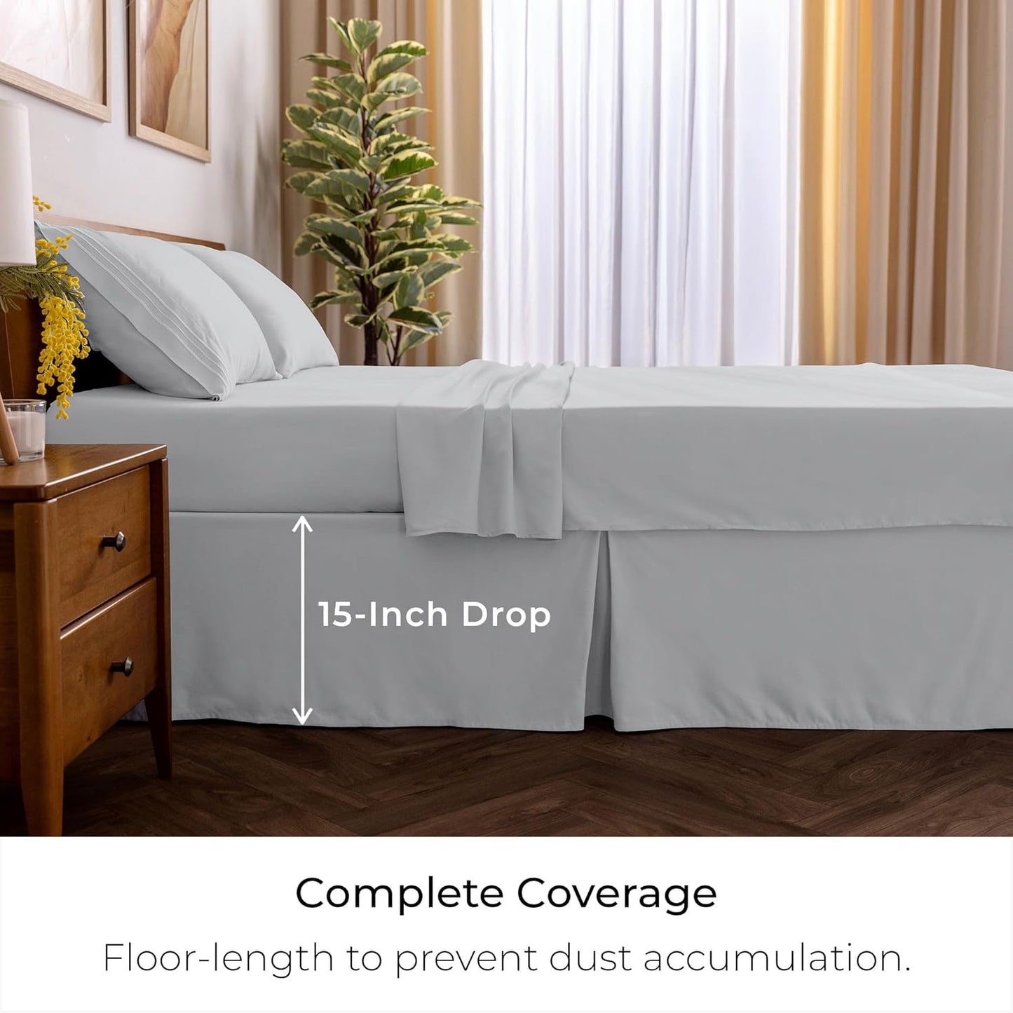 Mellanni Bed Skirt King Size - Bed Skirting - 15-Inch Tailored Drop Pleated Dust Ruffle - Hotel Luxury Bedding - Wrinkle, Fade, Stain Resistant - 1 Bedskirt (King, Light Gray)