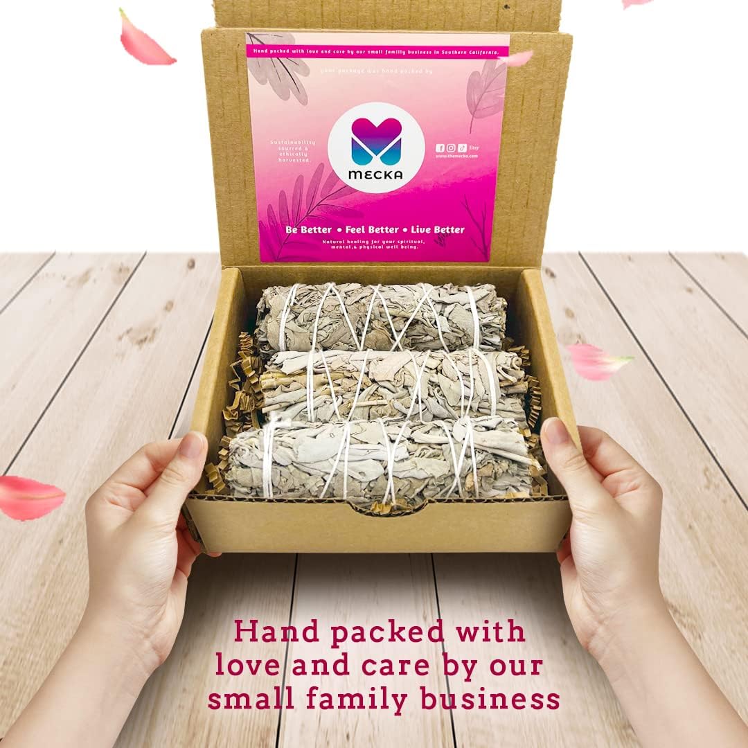 MECKA White Sage Smudge Sticks (3 Pack) | Bulk Wholesale Premium Sage Bundles | Burn for Smudging & Cleansing Negative Energy from House/Office, Stress Relief | Sustainably Grown