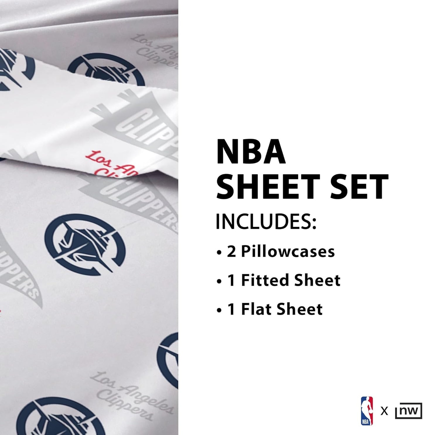 Northwest Officially Licensed Los Angeles Clippers NBA Twin Size Sheet Set – Soft Team Logo Bedding for Dorms, Bedrooms, Fan Caves & Game Day Style