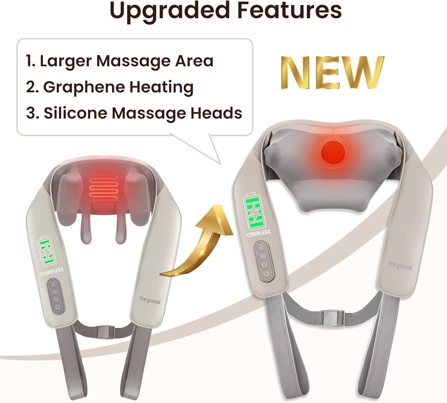 Cordless Neck and Shoulder Massager, Graphene Heating, Upgraded Shiatsu Back Massager Pillow for Neck, Shoulder