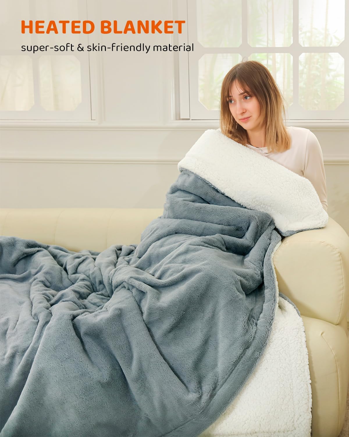 Heated Blanket Electric Blanket Queen Size, Faux Fur Heat Blanket, Super Soft Cozy Heating Blanket with 9 Heating Levels & 1-9 Hours Auto Off, Fast Heat & Overheat Protection, 84" x 90", Gray