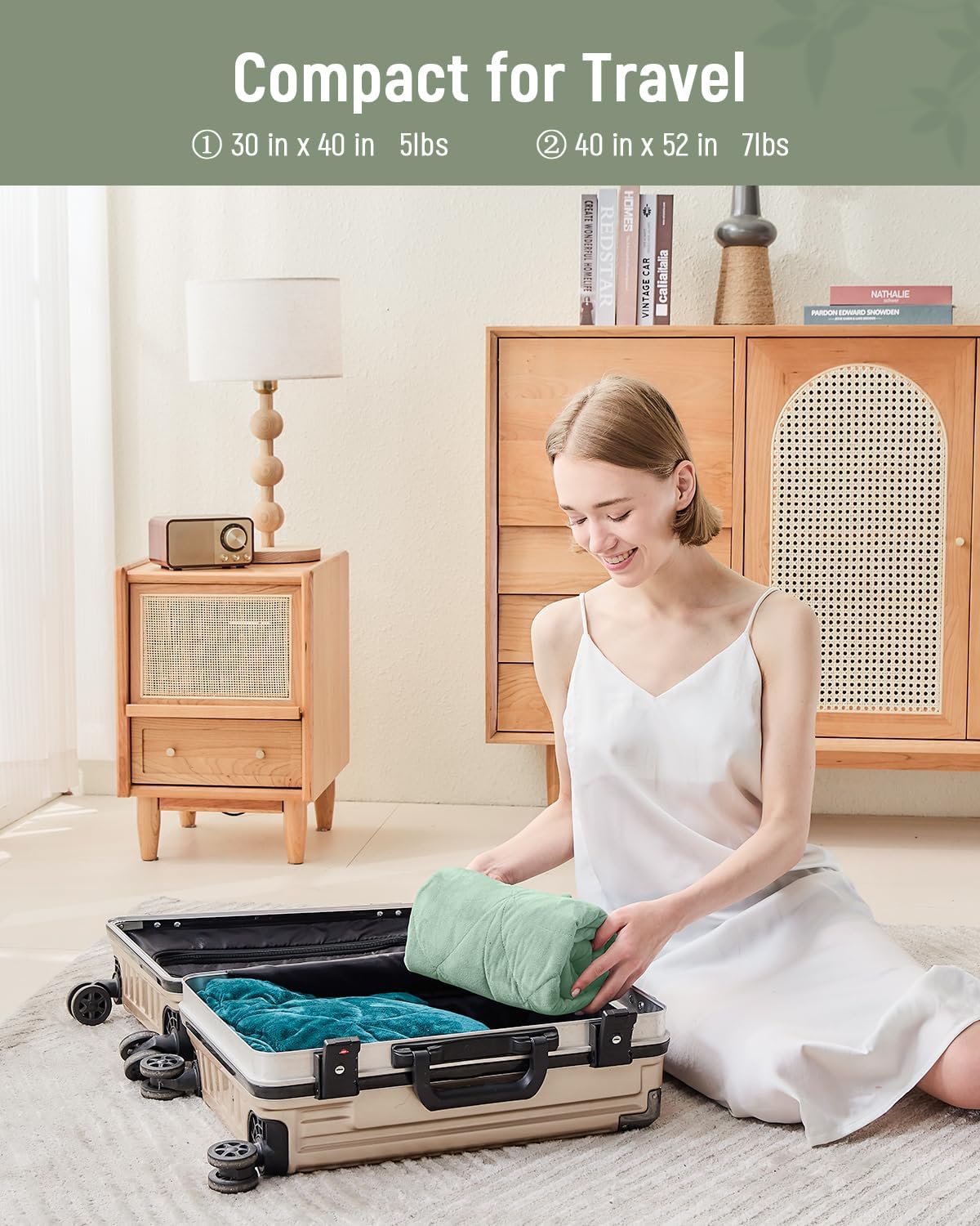 Weighted Lap Blanket 7 lbs for Adults, Luxury Soft Small Weighted Blanket, Compact Portable Weighted Lap Pad for Relaxation, Sleeping, Travel, All-Season Use, Sage Green, 40" x 52"