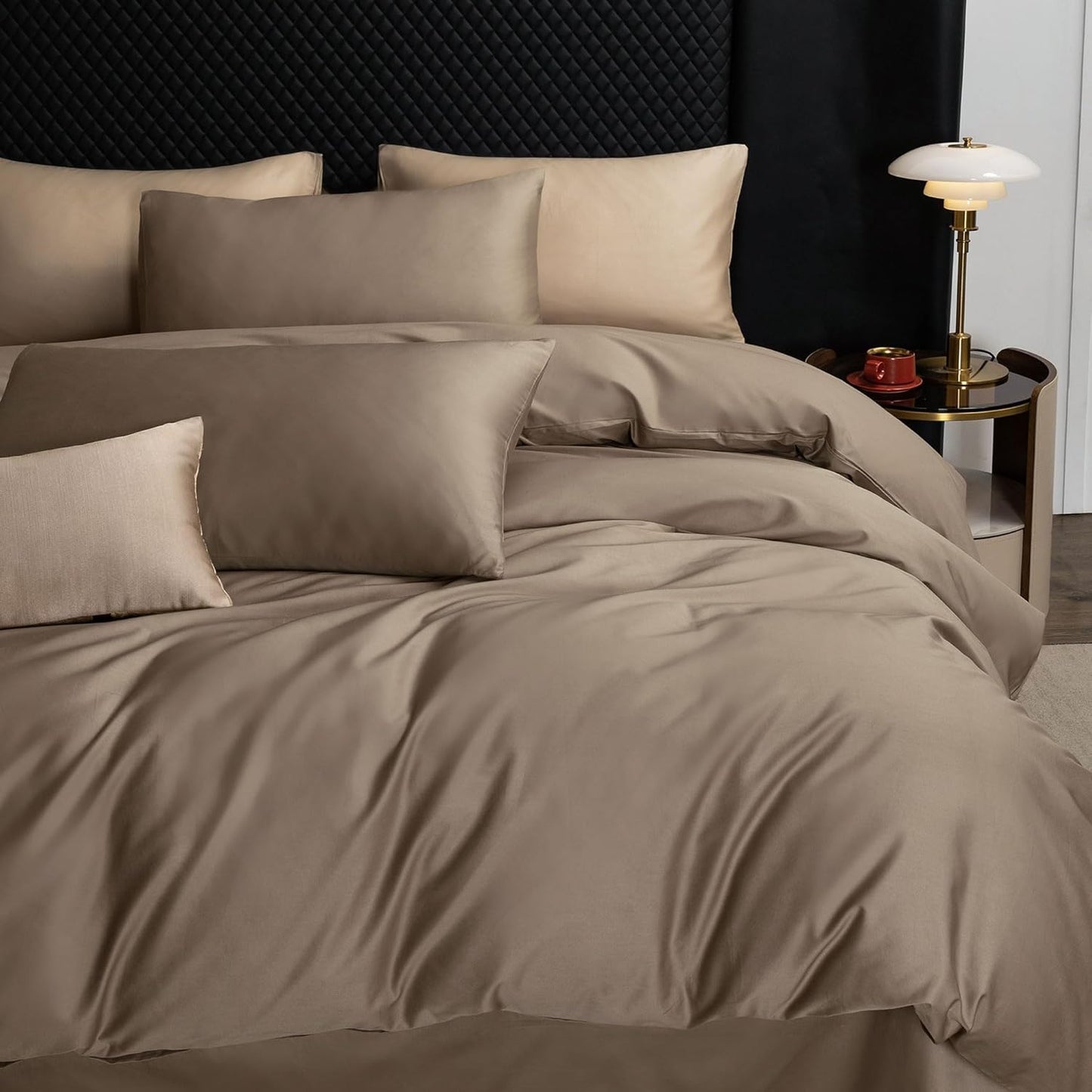 MooMee Duvet Cover Set 100% Extra Long Staple Cotton 600 Thread Count Silky Sateen Smooth Luxury Soft Breathable Durable Hotel Quality Bedding, 3 Pieces (Mocha Brown, Super Queen 90"x98")