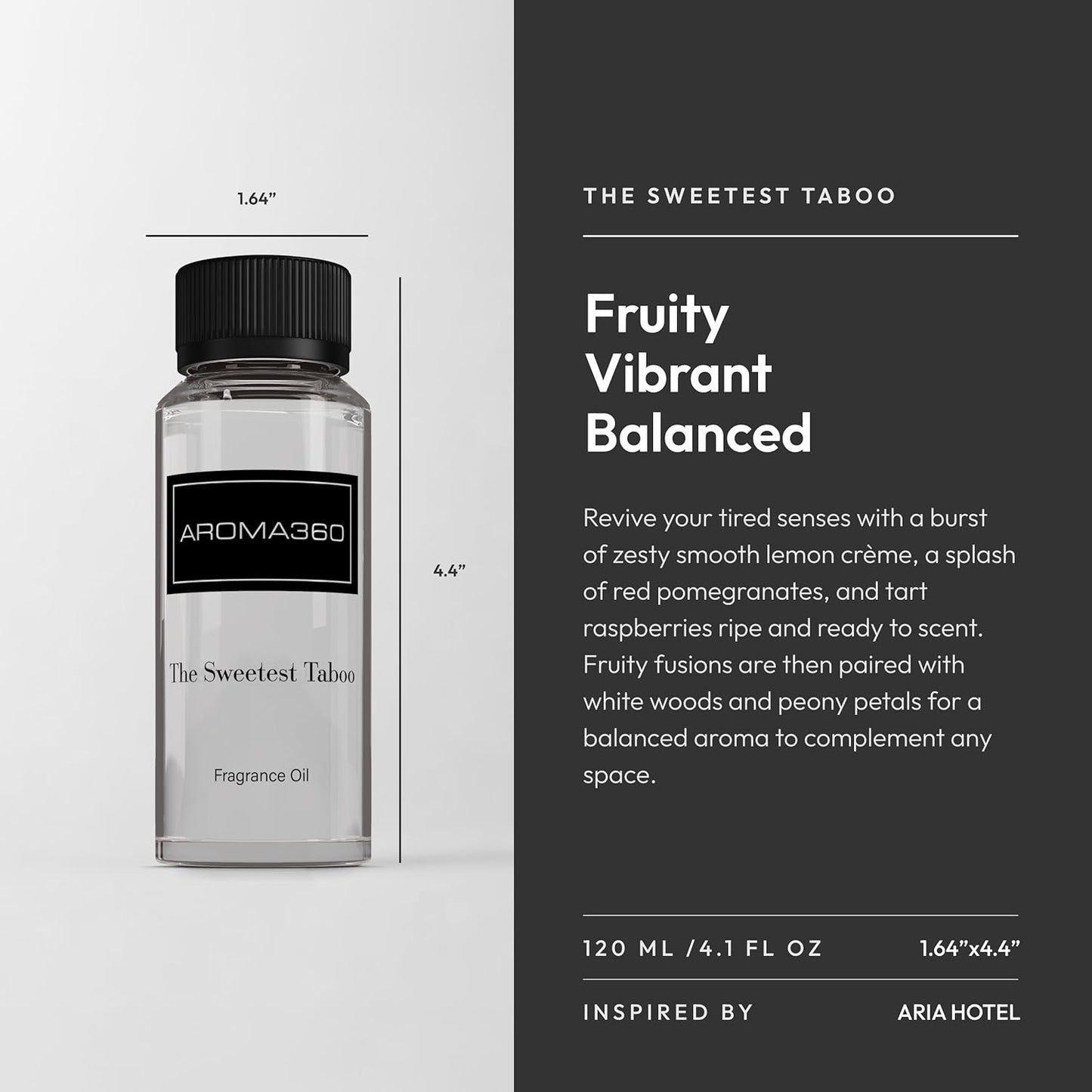 Aroma360 - The Sweetest Taboo Fragrance Oil Scent - Luxury Aromatherapy Scent Diffuser Oil - Hints of Lemon Crème, Pomegranates, & Raspberries - For Essential Oil Diffusers - For Home & Office - 120mL