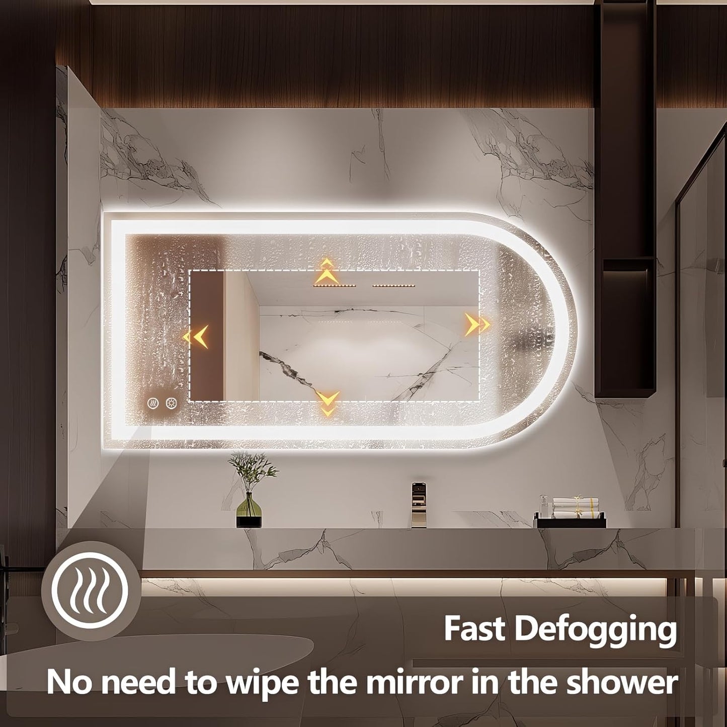 Niccy Arched LED Bathroom Mirror, 48x24 Arch Wall Mounted Frameless Bathroom Mirror for Vanity, Smart Lighted Frontlit Mirrors with Memory Function for Bathroom Bedroom Beauty Hair Salon