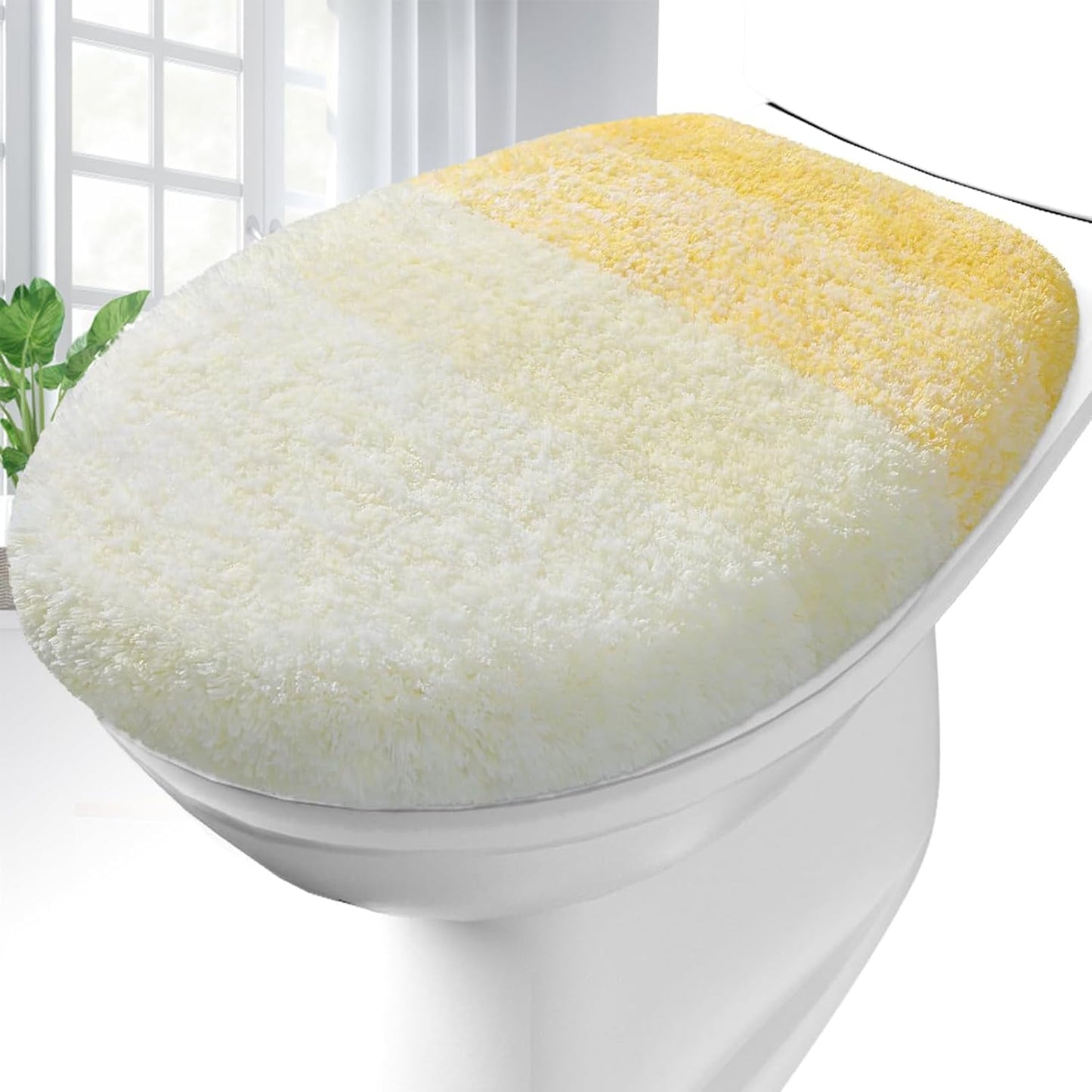 OLANLY Soft Microfiber Bathroom Toilet Lid Cover, Machine Washable Covers, 17.5x15, Stays in Place Rubber Backing, Fits Most Round, Elongated and Oblong Lids, Accessories Decor, Yellow