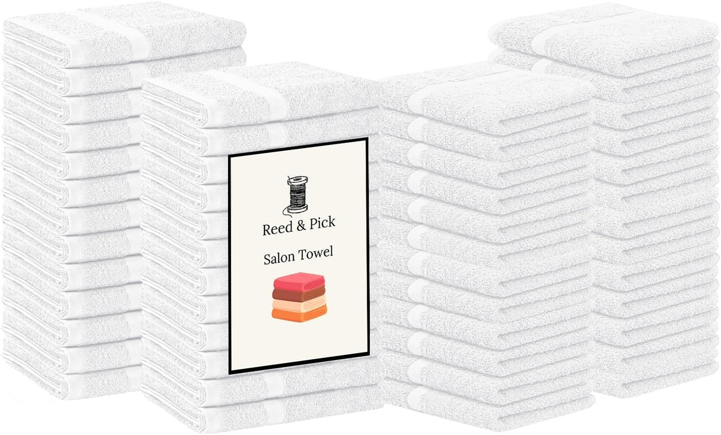 Reed&Pick Salon Towels – 50 Pack White Hand Towels 100% Cotton Spa Towel – 16x27 inches Highly Absorbable Facial, Gym, Hair, Face, Bulk Small Towels