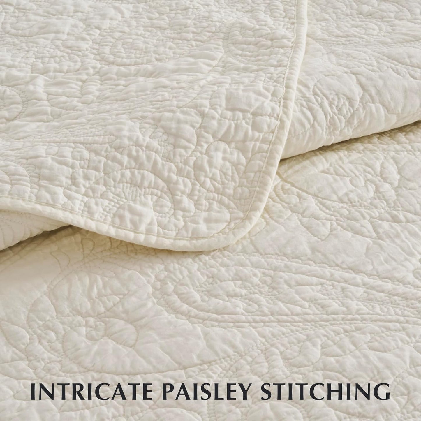 EVERGRACE 100% Cotton Paisley Quilt Set, Queen Size 3 Piece Set – Prewashed Lightweight Bedspread with 2 Shams, Soft & Breathable Matelasse Coverlet for All-Season Comfort, Ivory Cream