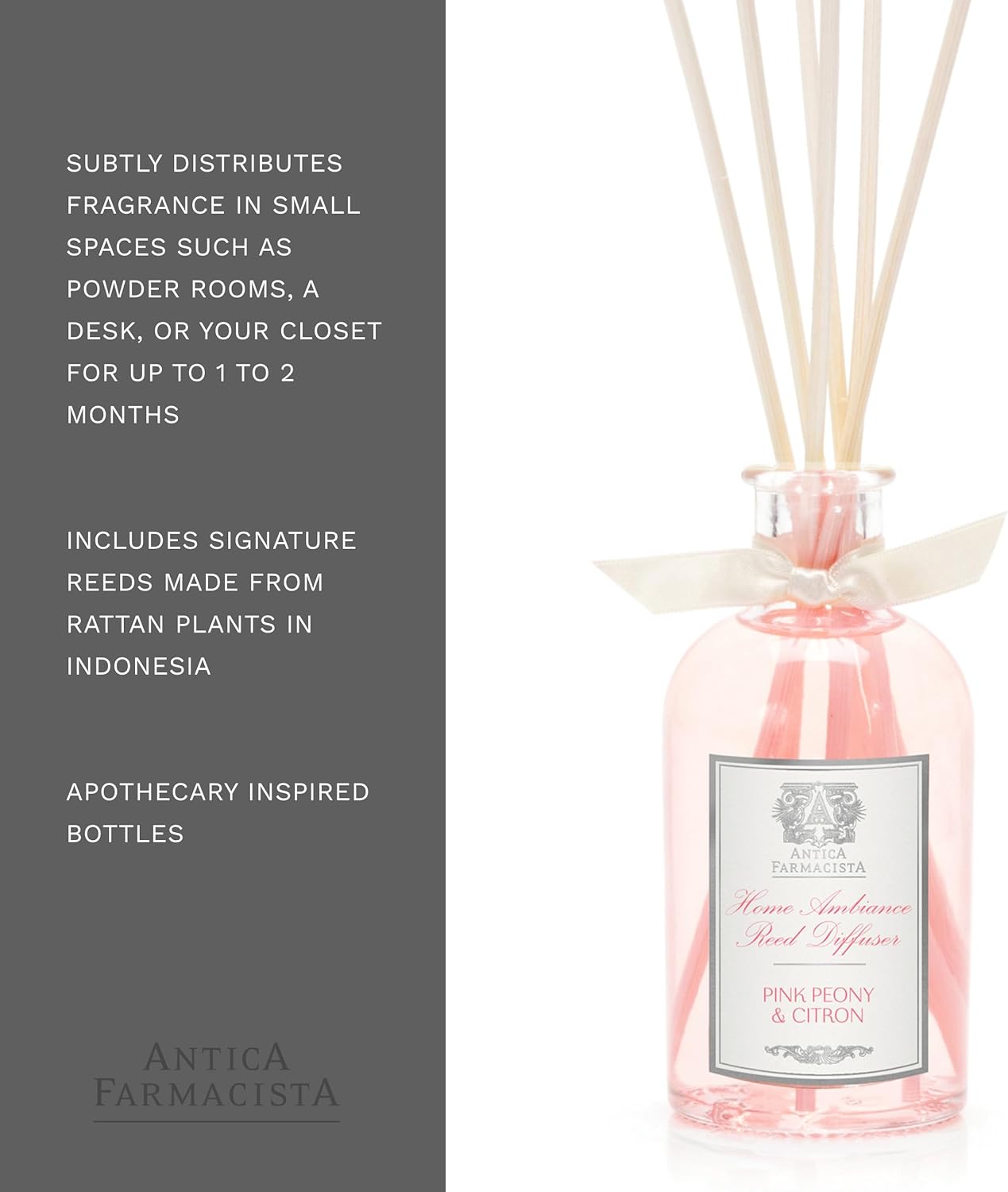 Antica Farmacista Home Ambiance Diffuser - Long-Lasting Reed Scent Diffuser - Luxury Room Freshener Gift - Pink Peony & Citron, 3.4 fl oz