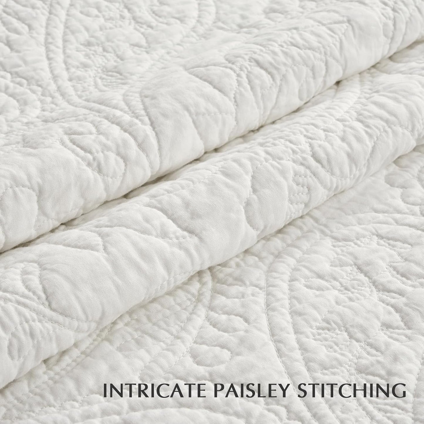 EVERGRACE 100% Cotton Paisley Quilt Set, Oversized King 3 Piece Set – Prewashed Lightweight Bedspread with 2 Shams, Soft & Breathable Matelasse Coverlet for All-Season Comfort, Bright White