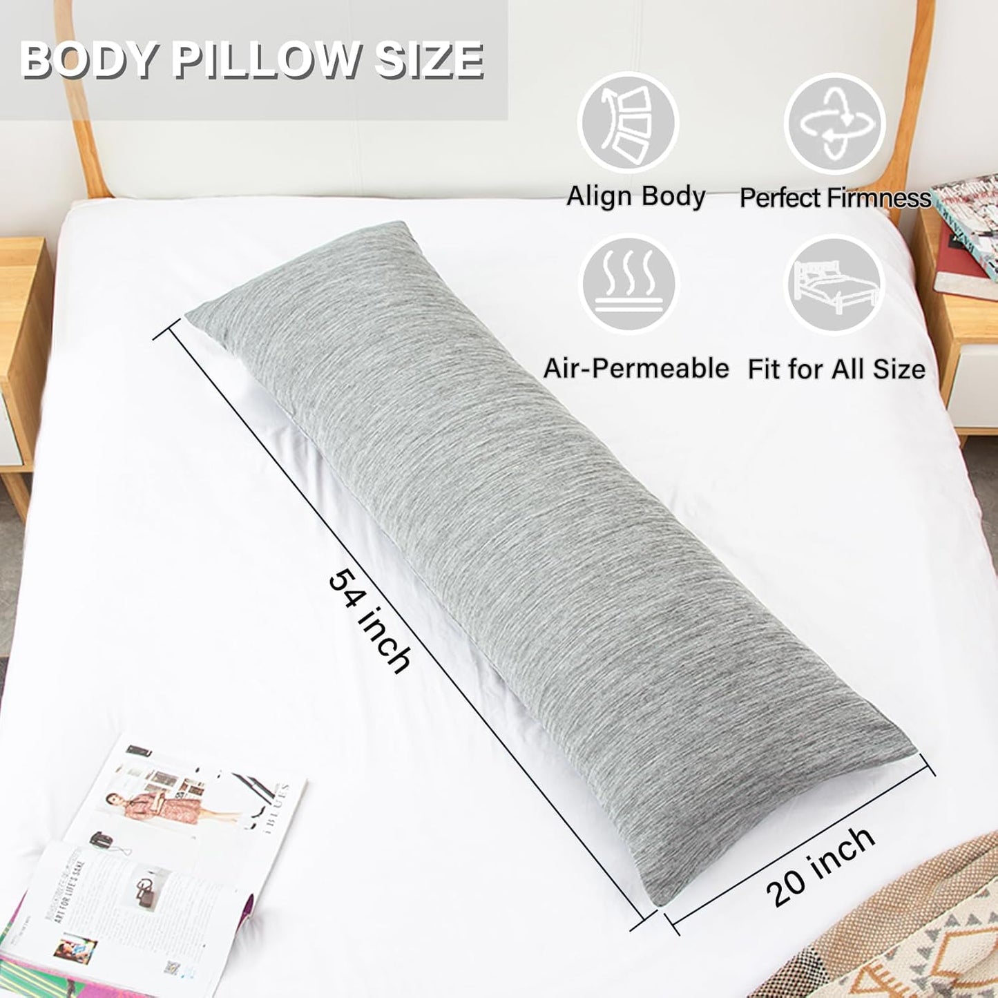 Body Pillow, Cooling Memory Foam Body Pillows for Adults Sleeping, Long Pillow for Bed, Big Large Firm Full Body Pillow for Side Sleeper, 20x54 Inch, Cooling Grey