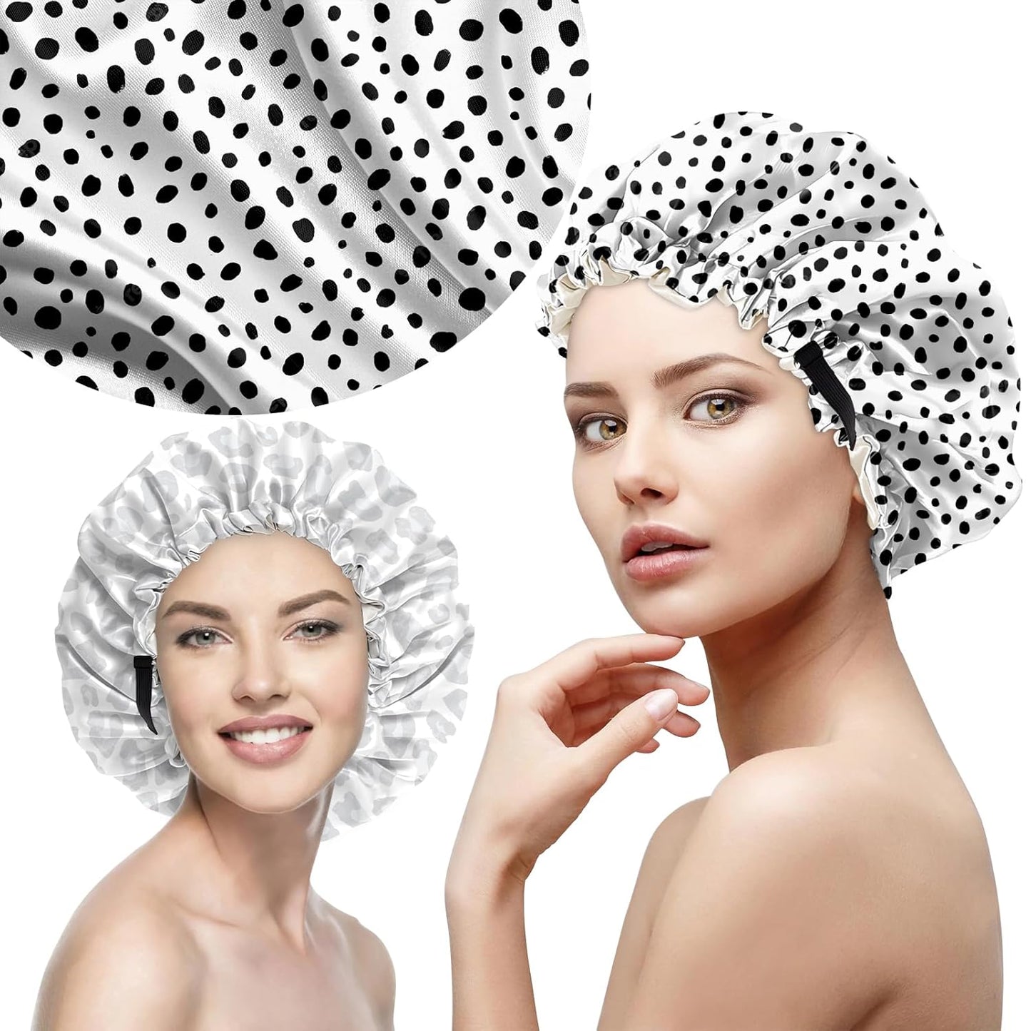 2 PCS Bonnets for Women Girls Satin Hair Bonnet Silk Adjustable Elastic Double Layer Hair Wrap Sleep Cap Comfort Cute-Leopard Spots