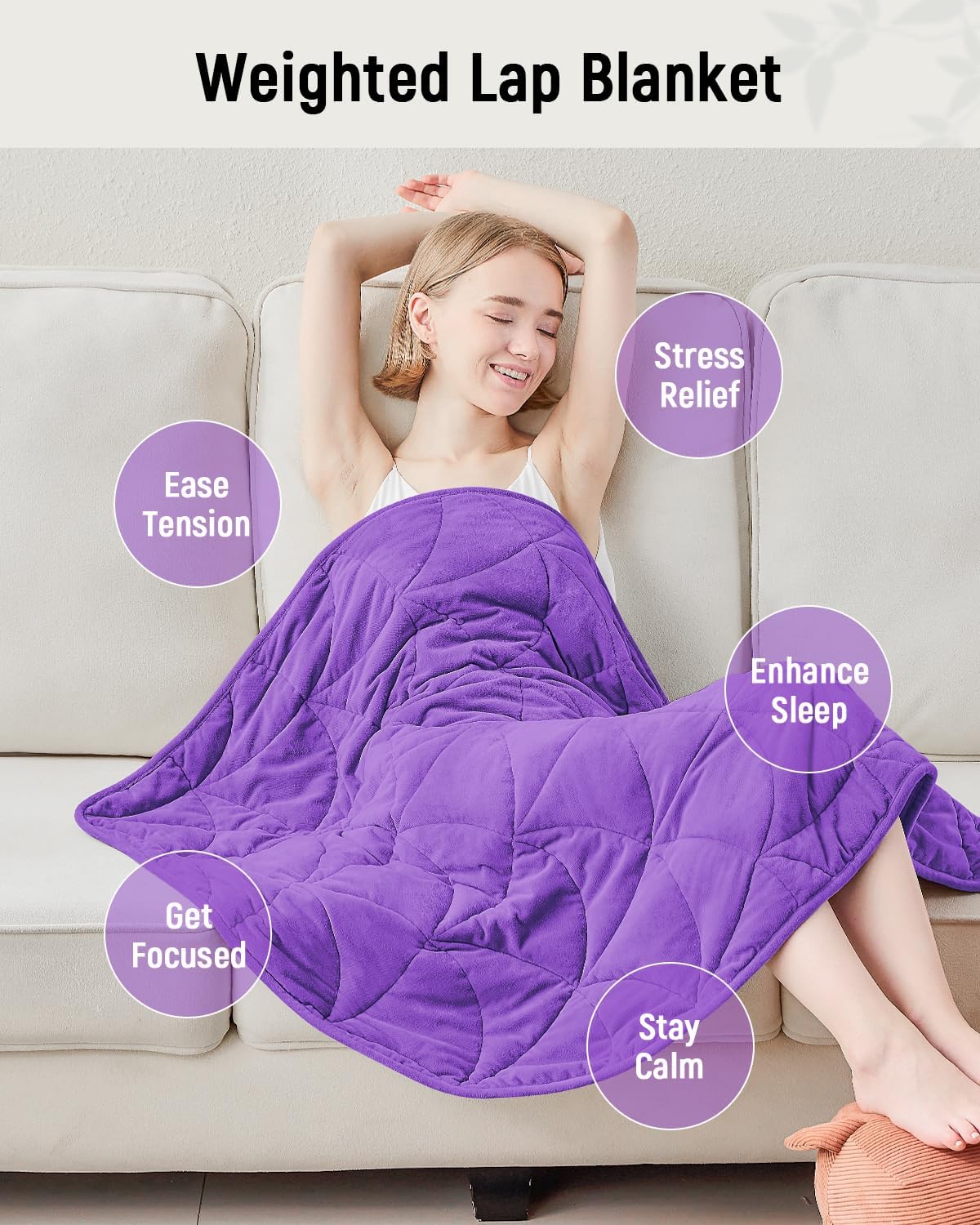 Weighted Lap Blanket 7 lbs for Adults, Luxury Soft Small Weighted Blanket, Compact Portable Weighted Lap Pad for Relaxation, Sleeping, Travel, All-Season Use, Deep Purple, 40" x 52"