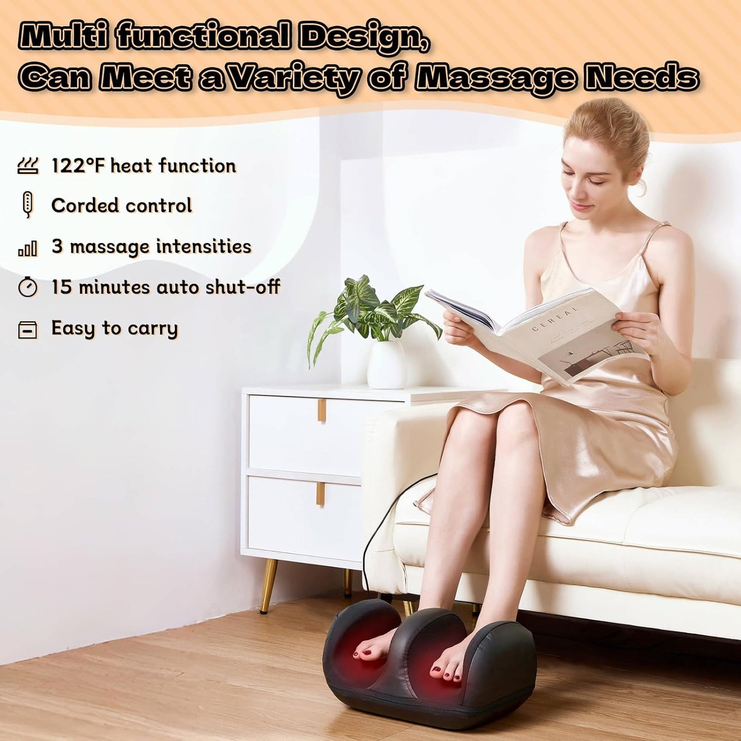 Foot Massager with Heat, Shiatsu Foot Massager, Calf and Foot Massagers, for use at Home and Office, Gift for Wife, Mother