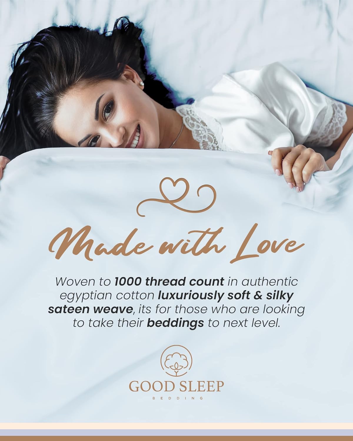 Good Sleep Bedding King Sheets Sets - 4 Pc, 100% Egyptian Cotton King Size Sheets Set, 1000 TC Luxury King Sheets Deep Pocket 16 Inch, Soft Hotel Style Sheets King Size with Pillowcases - Light Blue