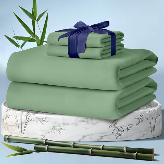 DECOLURE 100% Viscose Derived from Bamboo Sheets Full Size 4pcs - Ultra Soft & Luxuriously Cooling, 17" Deep Pocket, Double Stitching, Perfect for Hot Sleepers - Full Bed Sheets (Sage Green)