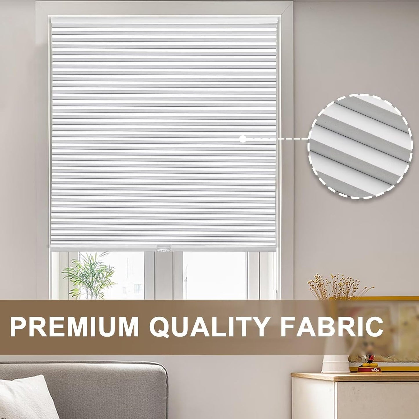 MYshade 1.5-Inch Cellular Cordless Blackout Shades,Thermal Insulating Noise Reducing Waterproof Blinds,Honeycomb Window Treatments for Indoor Light Control (White-40 W x 72" H)