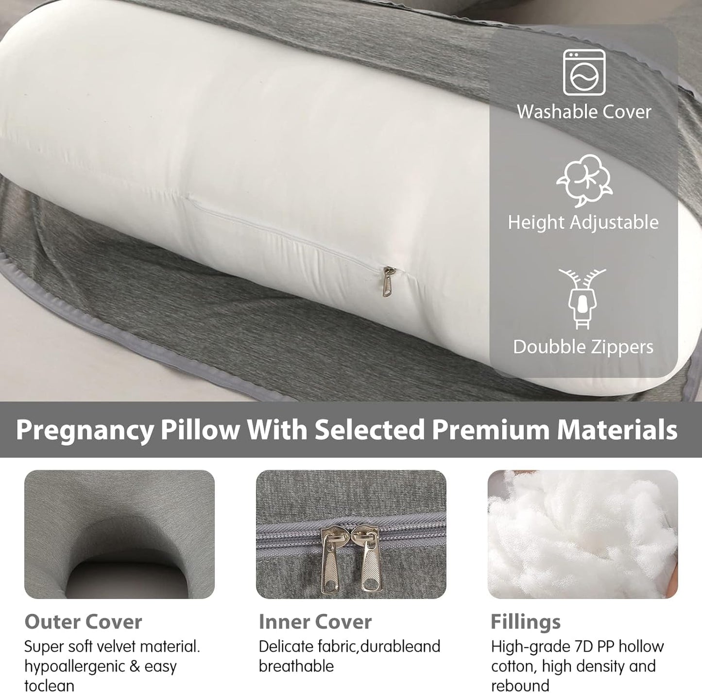 BATTOP Pregnancy Pillows with Cooling Cover,Maternity Body Pillow for Sleeping,Support for Back,HIPS,Legs,Belly for Pregnant Women,Pregnancy Must Haves