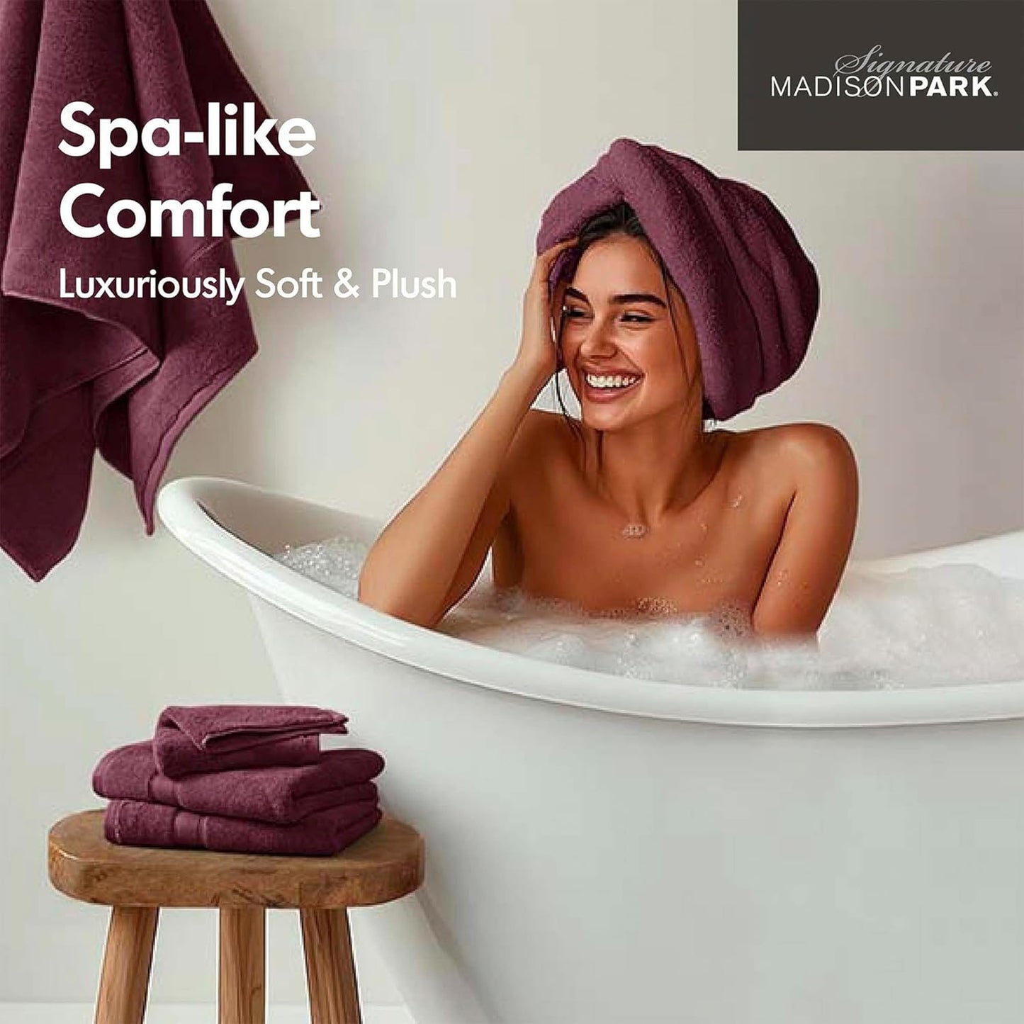 Madison Park 800GSM Bathroom Towel Set of 8 100% Cotton Bath Towel Set for Bathroom Luxurious Highly Absorbent 2 Bath Towels 2 Hand Towels 4 Washcloths Quick Dry Spa Quality Burgundy