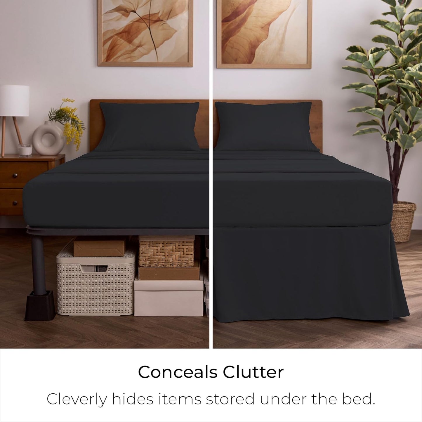 Mellanni Bed Skirt Cal King Size- Bed Skirting - 15-Inch Tailored Drop Pleated Dust Ruffle - Hotel Luxury Bedding - Wrinkle, Fade, Stain Resistant - 1 Bedskirt (Cal King, Black)