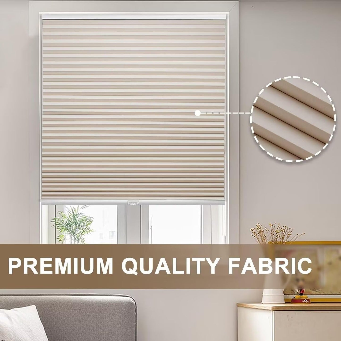 MYshade 1.5-Inch Cellular Cordless Blackout Shades,Thermal Insulating Noise Reducing Waterproof Blinds,Honeycomb Window Treatments for Indoor Light Control (Beige-32 W x 64" H)