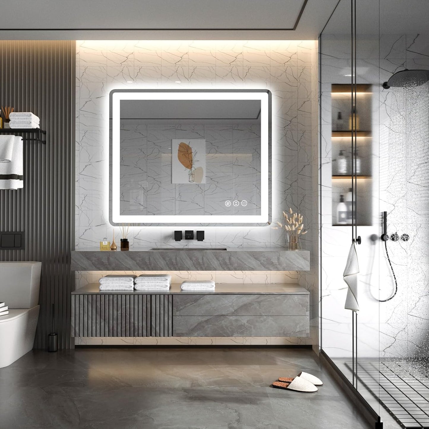 36x30 LED Bathroom Mirror with Lights, Rounded Rectangle Bathroom Mirror for Wall, Anti-Fog, Dimmable, Backlit + Front Lit, Lighted Bathroom Vanity Mirror Tempered Glass(Horizontal/Vertical)