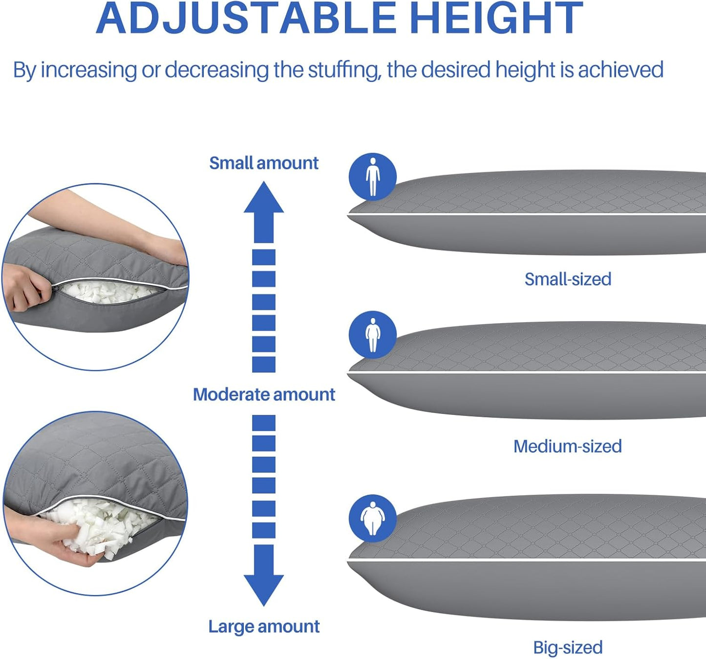 YZ HOME Long Body Pillow for Adults - Firm Body Pillow Insert with Shredded White Memory Foam, Adjustable Height, Soft Support for Side Sleeping, Pregnant Women, Washable (Grey, 20x54 Inch)