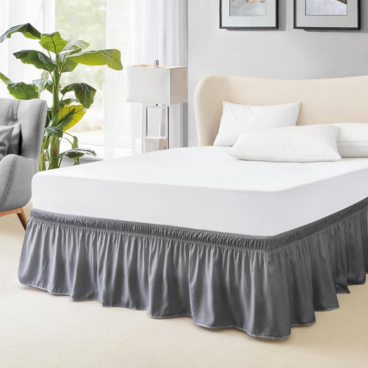 FreshCulture Twin Bed Skirt, Elastic Wrap Around Bed Skirt Twin Size, Bed Skirts for Adjustable Bed, Easy Fit with 18 Inch Drop Length, Hotel Quality Dust Ruffle for Twin Bed (Dark Grey)