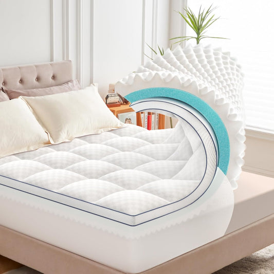 Full Size Mattress Topper, 4.5 Inch Memory Foam Mattress Topper for Back Pain & Pressure Relief, 2.5" Cooling Memory Foam Soft and Supportive + 2" Pillow Top Mattress Pad Cover, with 8-21" Deep Pocket