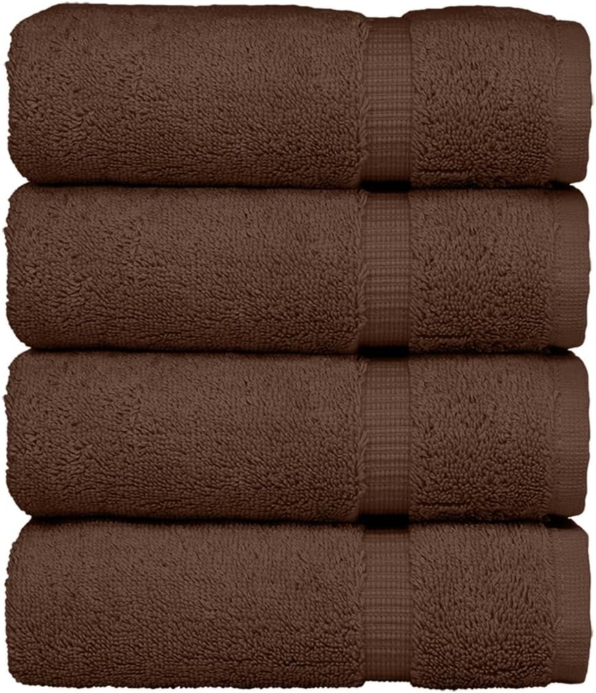 Luxury Hotel & Spa Ultra Soft Hand Towels 100% Turkish Cotton - Cocoa - Set of 4