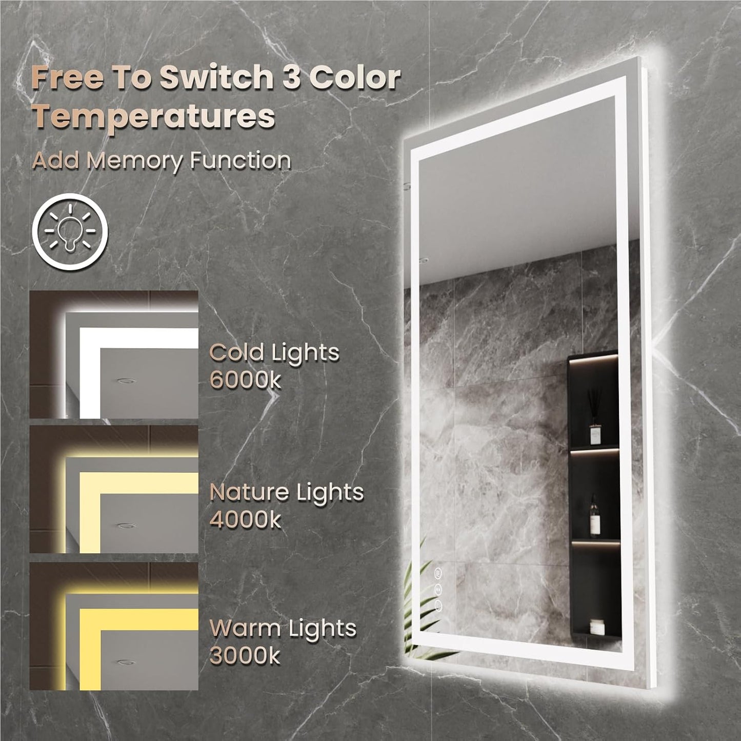 20"X28" LED Bathroom Mirror with Front Lights and Backlit, Anti-Fog, Dimmable, Shatter-Proof Tempered Glass, Lighted Bathroom Vanity Mirror for Wall with 3 Colors, Memory Function