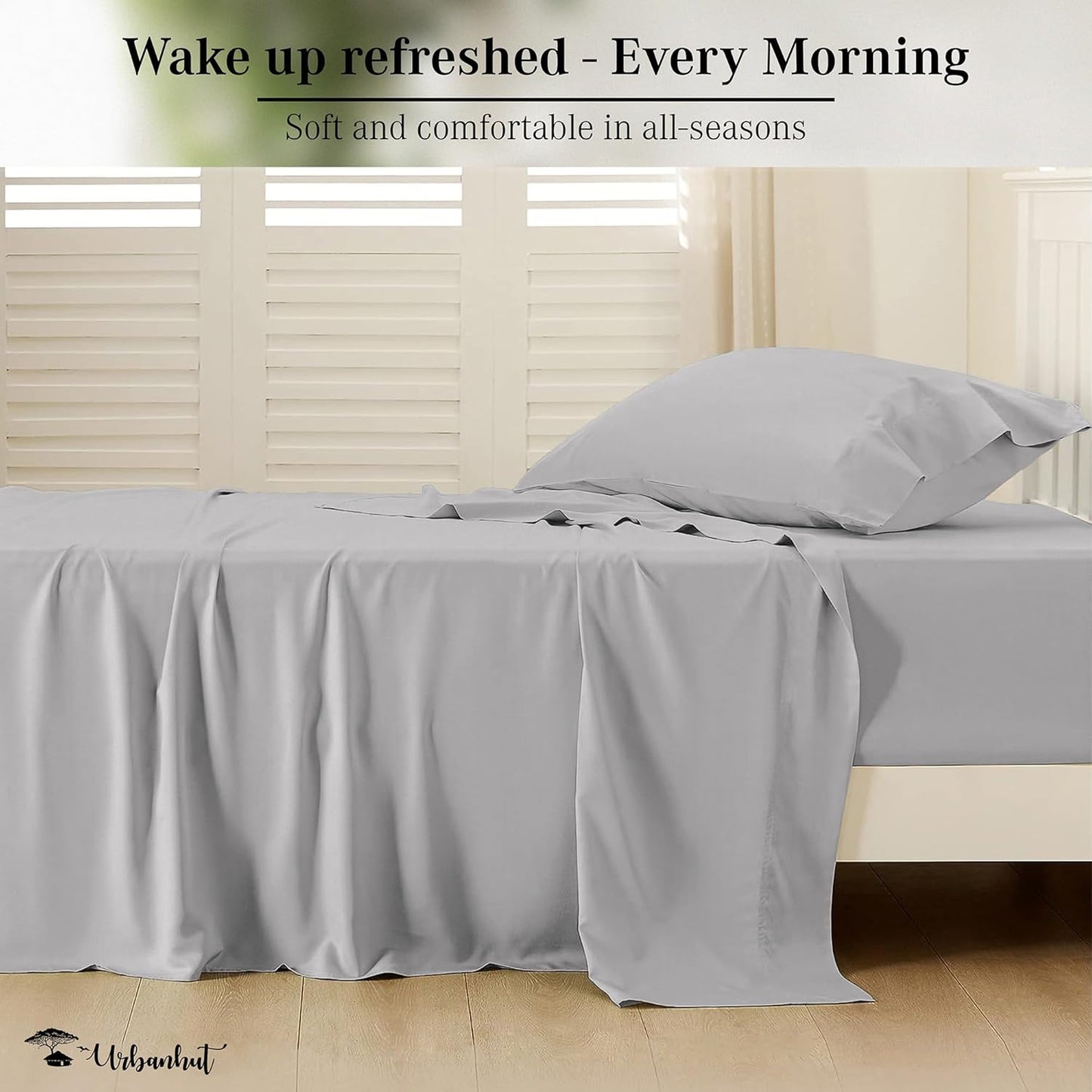 URBANHUT 100% Egyptian Cotton Sheets - 1000 Thread Count Twin Silver Grey Sheet Set (3Pc), Long Staple Cotton Sheets, All Season Sateen Weave, Luxury Hotel Twin Bedsheets,16" Deep Pocket