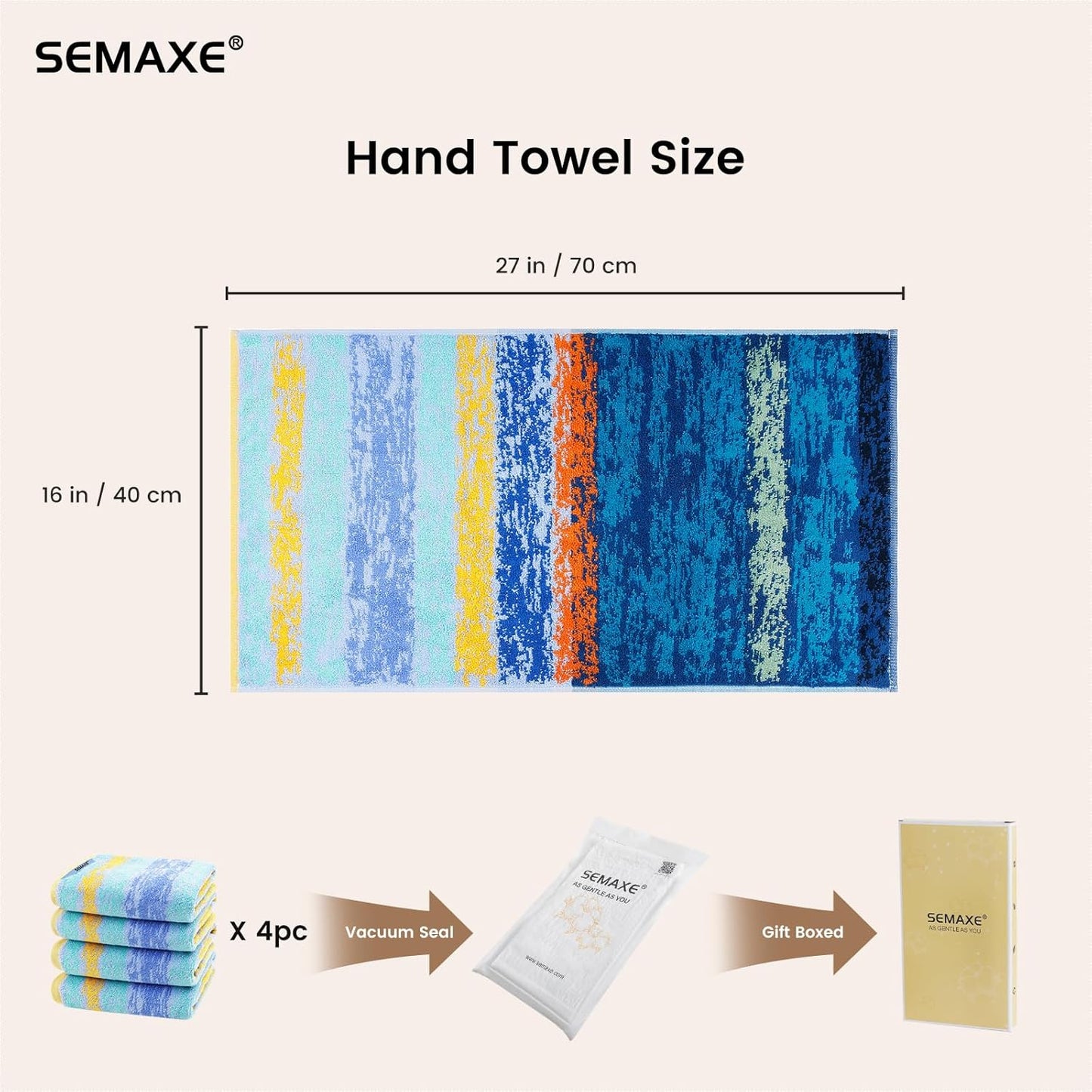 SEMAXE Hand Towels for Bathroom, 100% Cotton Towels with Hanging Loops, Soft and Absorbent, 4 Pack Hand Towel Set for Gym, Shower, Hotel, Spa and Kitchen, Colorful Towel - The Starry Night Collection