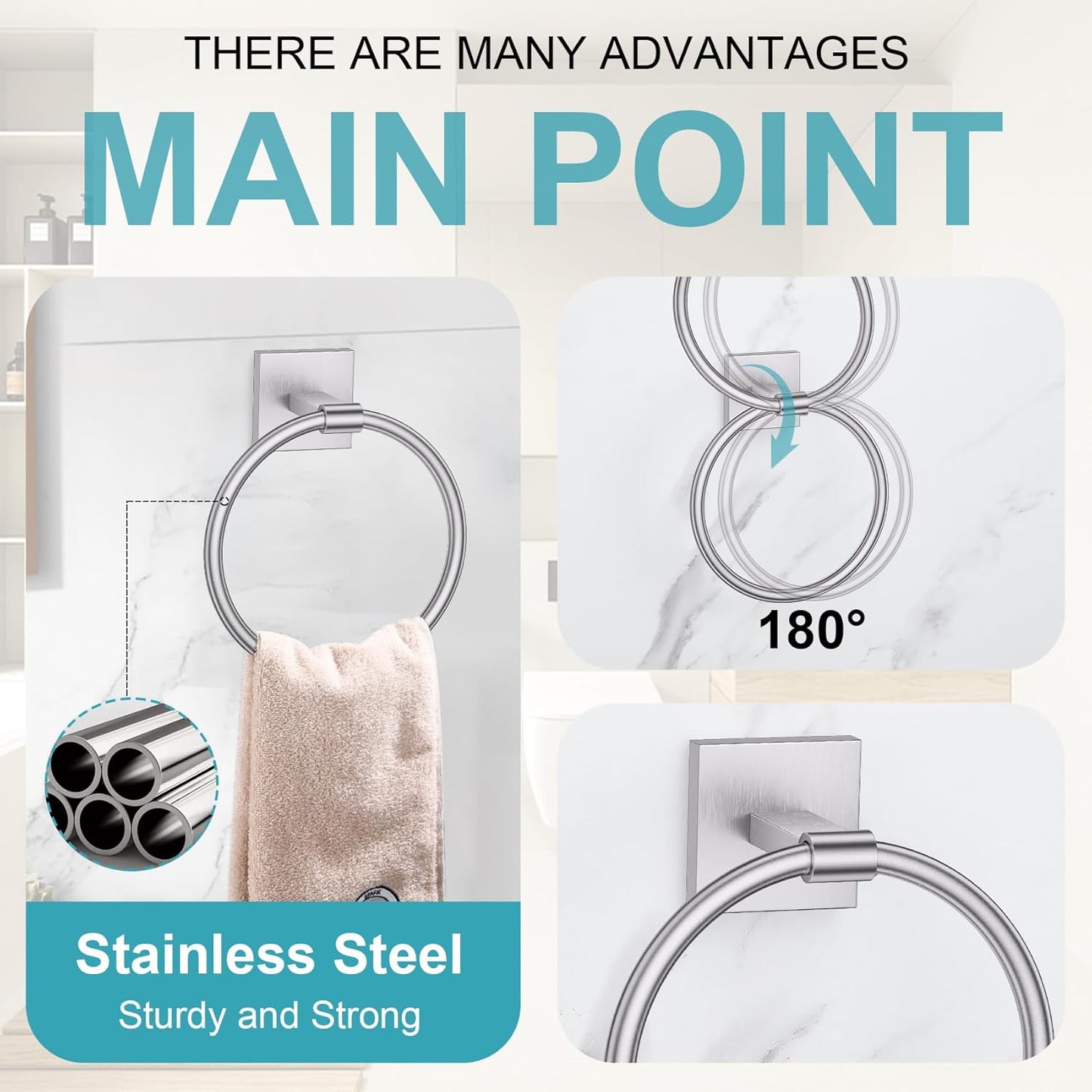 Brushed Nickel Bathroom Hardware Towel Bar Set, 5 Pieces Double Dase Toilet Paper Holder Bathroom Hardware Set, 23.6 Inch Stainless Steel Towel Racks for Bathroom Wall Mounted
