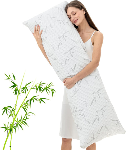 Full Body Pillow with Removable Pillowcase for Adults,（Memory Foam Filling）（Long Pillow for Side Sleepers） （Fluffy and Firm）（Adjustable Filling）（20×54 Inch，White）