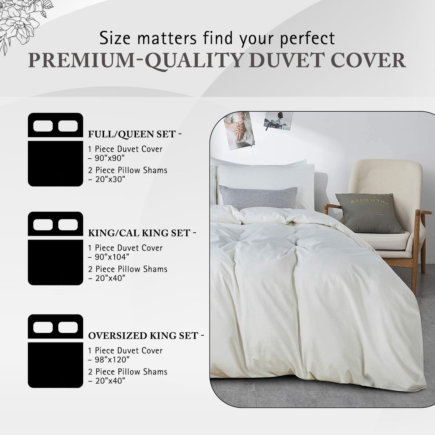 1000 Thread Count Oversized King Duvet Cover Set 100% Egyptian Cotton True Luxury Hotel Quality 1 Duvet Cover with 2 Pillow Sham - 3 Pieces Comforter Cover with Zipper Closure (White)