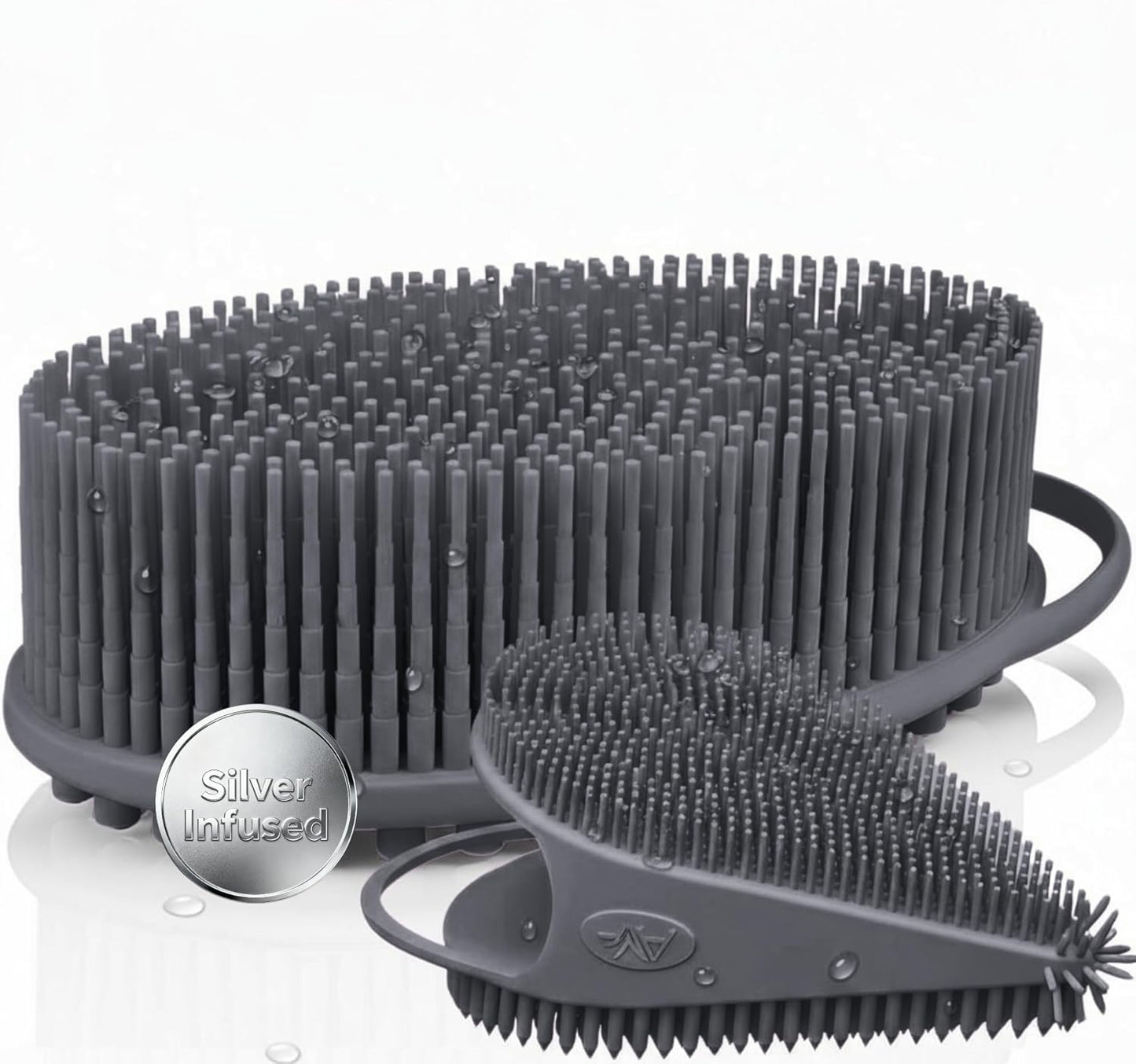 Silver Infused Body Face Scrubber Set - 2 Pack Premium Shower Brush Kit - Avilana Advanced Material Bath Loofah Alternative Complete Skincare System - Luxury Gift Set Women Men