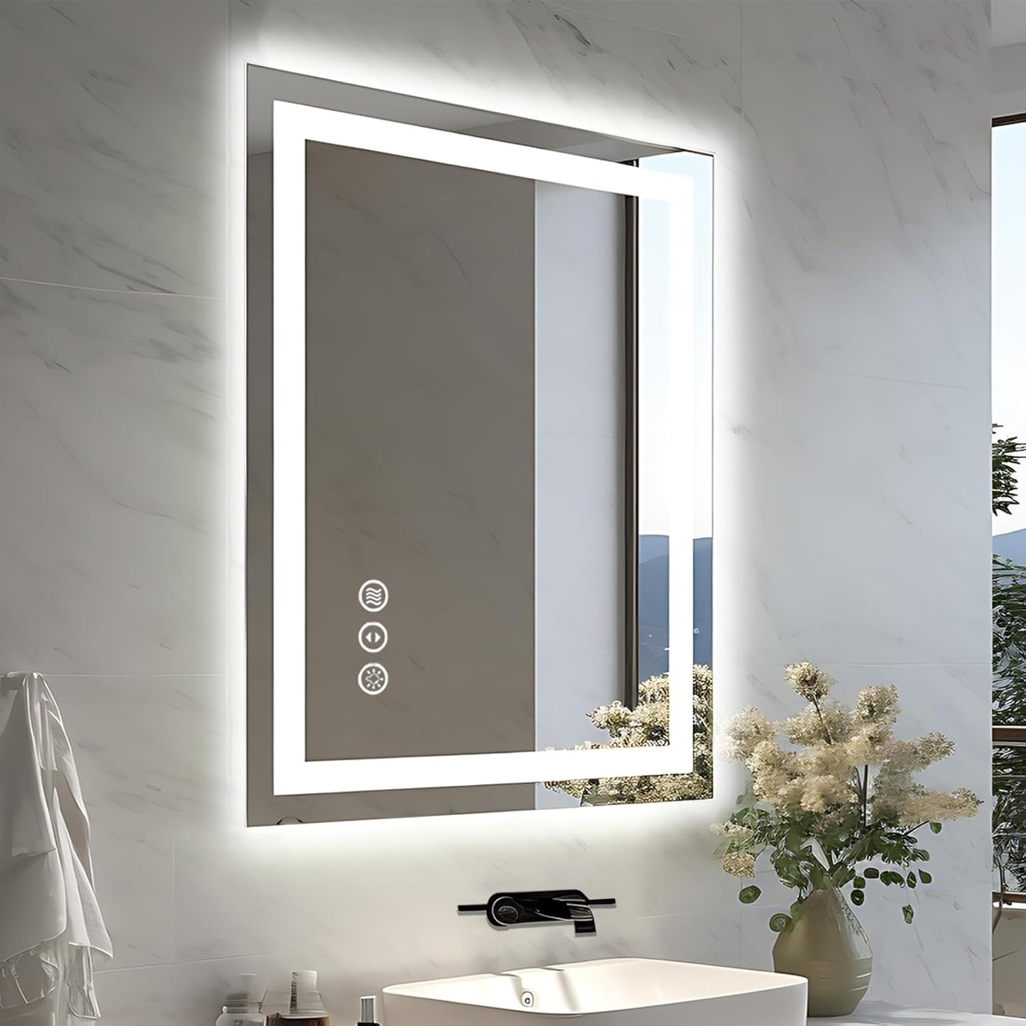 24"x32" LED Bathroom Mirror - Front & Backlit, Anti-Fog Vanity Mirror with Dimmable Lights, 3 Colors Smart Mirror (Horizontal/Vertical)