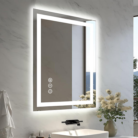 24"x32" LED Bathroom Mirror - Front & Backlit, Anti-Fog Vanity Mirror with Dimmable Lights, 3 Colors Smart Mirror (Horizontal/Vertical)
