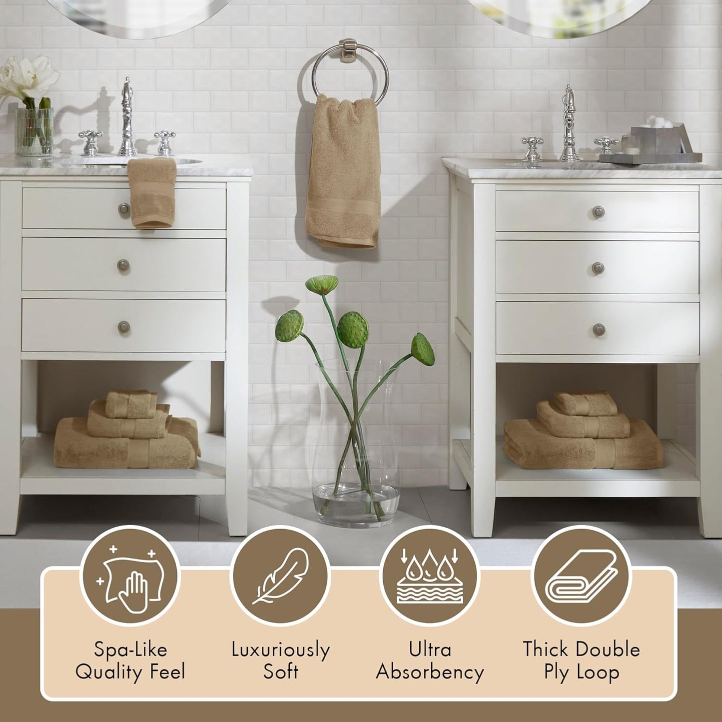 Madison Park 800GSM Bathroom Towel Set of 8 100% Cotton Bath Towel Set for Bathroom Luxurious Highly Absorbent 2 Bath Towels 2 Hand Towels 4 Washcloths Quick Dry Spa Quality Taupe