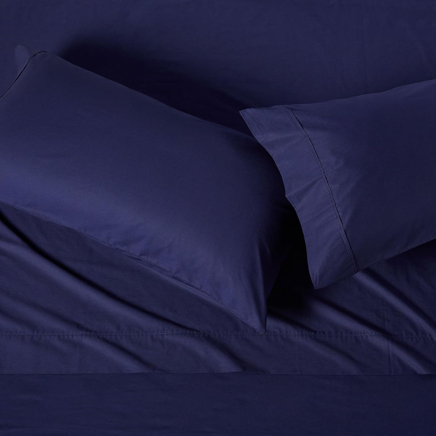 Amazon Basics Soft Organic Cotton Sheet Set with 2-Pieces Pillowcase, Navy Blue, Queen