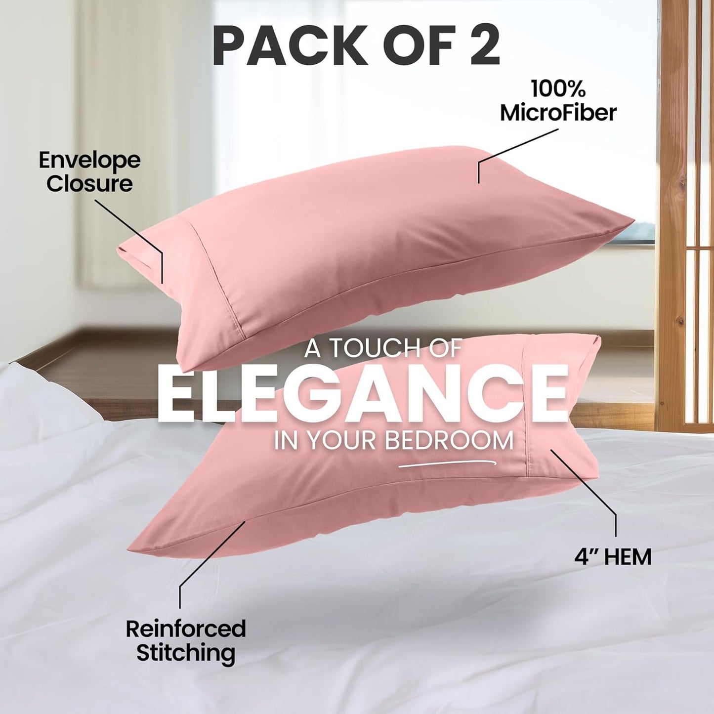Pillow Covers by Utopia Bedding - Queen Size 2-Pack – Soft Brushed Microfiber – Perfect for Hospitals, Hotels, Guest Rooms – Oeko-TEX Certified, 20x30 Inches (Pink)