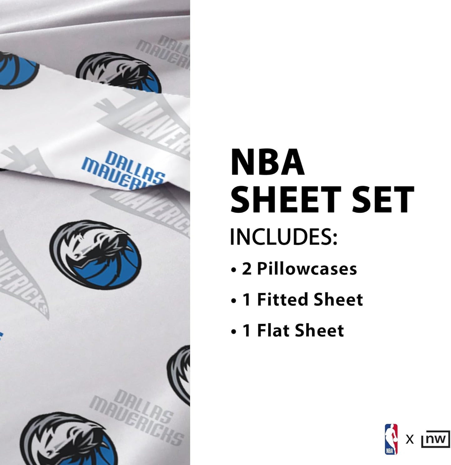 Northwest Officially Licensed Dallas Mavericks NBA Twin Size Sheet Set – Soft Team Logo Bedding for Dorms, Bedrooms, Fan Caves & Game Day Style